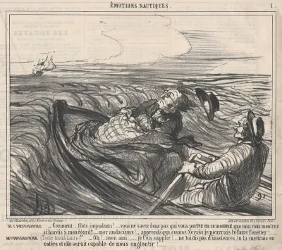 Comment..., flots impudents!... vous ne savez donc pas qui vous portez en ce moment,...., from Émotions Nautiques, published in Le Charivari, October 26, 1859