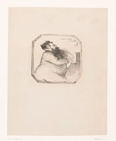 Componist Raoul Pugno speelt piano