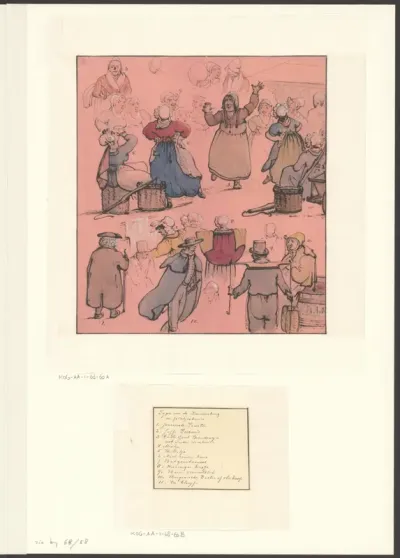 Compositie met Amsterdamse volkstypen van de Nieuwenbrug en Platjesbeurs
