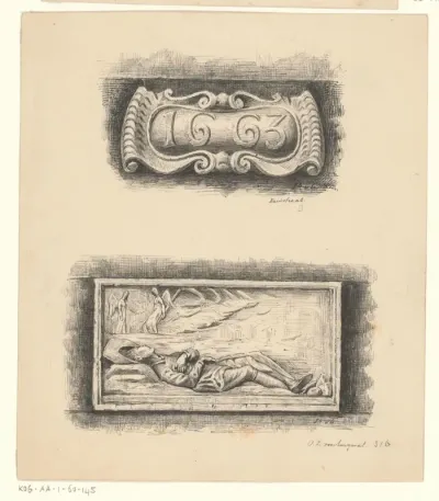 Compositie met gevelstenen in de Zandstraat 31b en de Oudezijds Voorburgwal 3