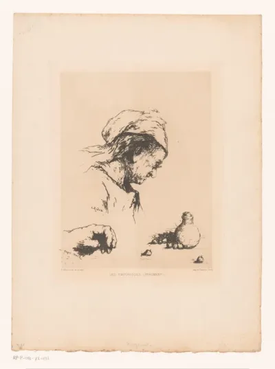 Compositie met hoofd van een oude vrouw, een hand en een kruik