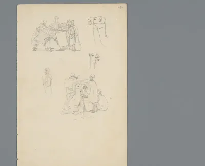 Compositie met kamelen en hun drijvers