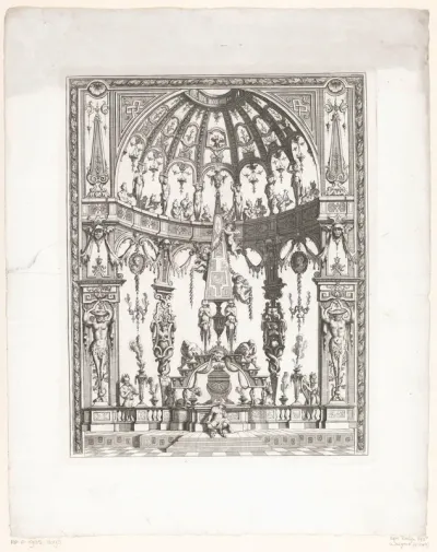 Compositie met obelisk in halve koepel