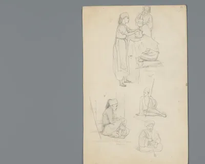 Compositie met staande en zittende Egyptenaren