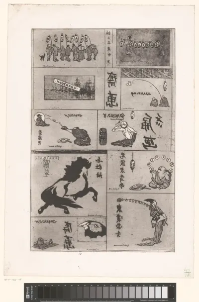 Compositie met tien voorstellingen, mogelijk adreskaarten