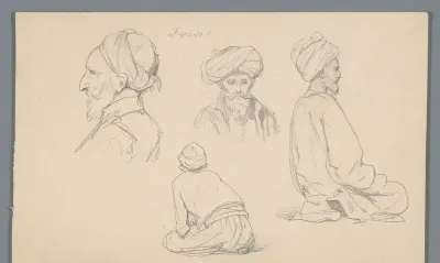 Compositie met vier figuren, waarvan twee geknield