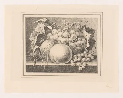 Compositie met vruchten in een omlijsting