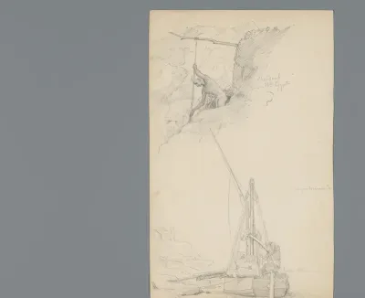 Compositie met waterhaler en vrachtscheepje