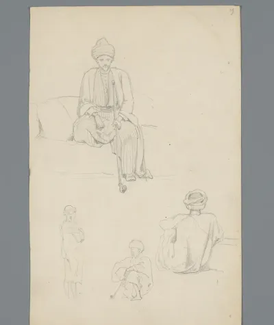 Compositie met zittende en rokende Egyptenaren