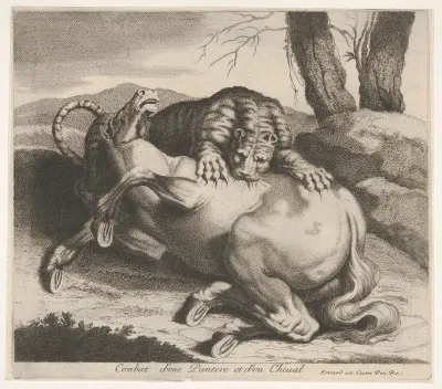 Conbat d'une Pantere et d'un Cheval