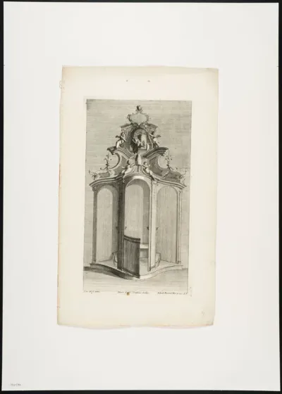 Confessional with 4 putti and cartouche