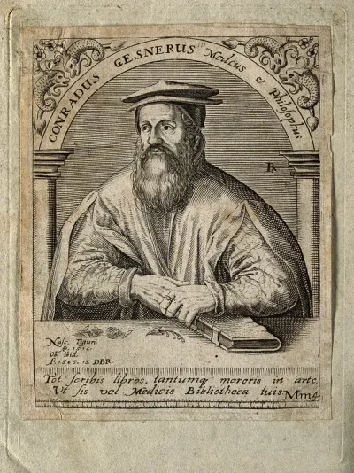 Conrad Gesner. Line engraving by T. de Bry