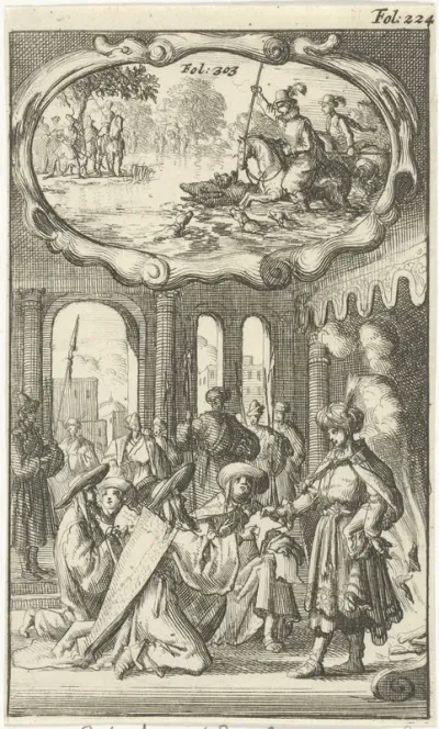 Constantijn de Grote met bisschoppen te Nicene / Prins van Aragon, zoon van koning Alfons Ferdinand, op berenjacht
