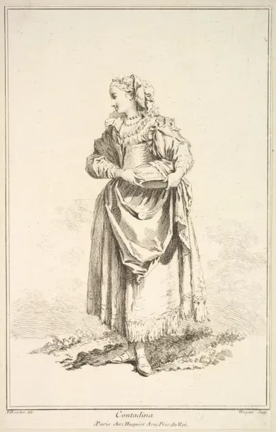 Contadina, plate 7 from "Recueil de diverses fig.res étrangeres Inventées par F. Boucher P.tre du Roy et Gravées par F. Ravenet" (Collection of Various Foreign Figures, Devised by F. Boucher, Painter of the King and Engraved [etched] by F. Ravenet)