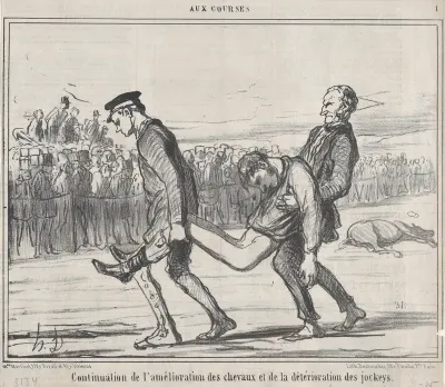 Continuation de l'amélioration des chevauz et de la détérioration des jockeys., from Aux Courses, published in Le Charivari, April 13, 1859