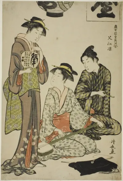 Cooling off at Nakasu (Nakasu no suzumi), from the series "A Collection of Contemporary Beauties of the Pleasure Quarters (Tosei yuri bijin awase)"