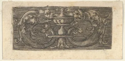 Copy of a Panel with Two Dolphins Facing a Vessel at Center