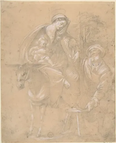 Copy of a Repose in Egypt painted by Giovanni da San Giovanni (Giovanni Mannozzi) 1592–1636, for a chapel in the Garden of Crocetta, now in the Accademia in Florence