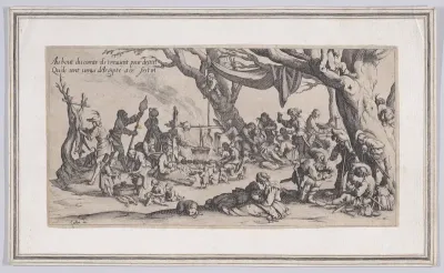 Copy of A Roma encampment [formerly known as Le Halte des Bohémiens: Les Apprêts du Festin (The Gypsy Stopover: The Preparations for the Feast), from "Le Bohémiens, série appelée aussi Les Égyptiens, La Marche des Bohémiens, La Vie Errante des Bohémi