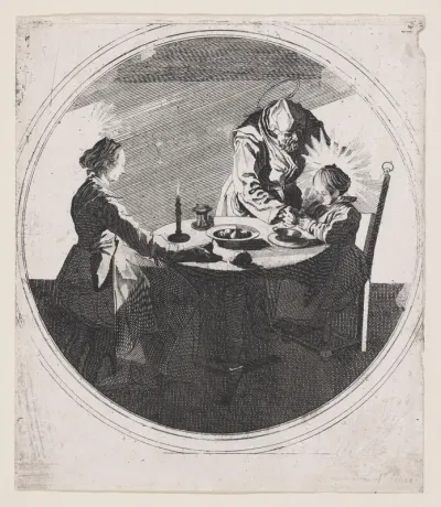 Copy of Le Benedicite, estampe appelée aussi La Sainte Famille a Table et St. Joseph Faisant Boire L'Enfant Jésus (The Grace, also called The Holy Family at the Table and St. Joseph Giving the Christ Child a Drink)