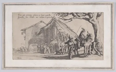 Copy of Roma travellers outside an inn [formerly known as La Halte des Bohémiens: Les Diseuses de Bonne Aventure (The Gypsy Stopover: The Fortune Tellers), from "Le Bohémiens, série appelée aussi Les Égyptiens, La Marche des Bohémiens, La Vie Errante