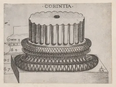 Corinthian base, from "Speculum Romanae Magnificentiae"