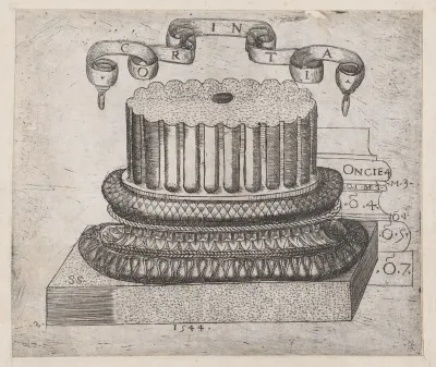 Corinthian base, from "Speculum Romanae Magnificentiae"