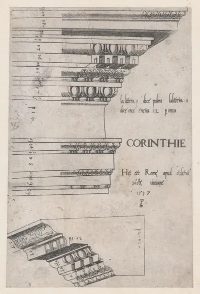 Corinthian entablature from Santa Bibiana, Rome, from "Speculum Romanae Magnificentiae"