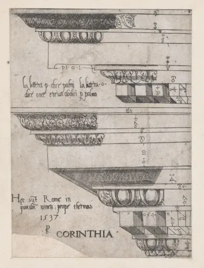 Corinthian entablature, from "Speculum Romanae Magnificentiae"