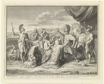Coriolanus omringd door smekende vrouwen