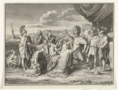Coriolanus omringd door smekende vrouwen