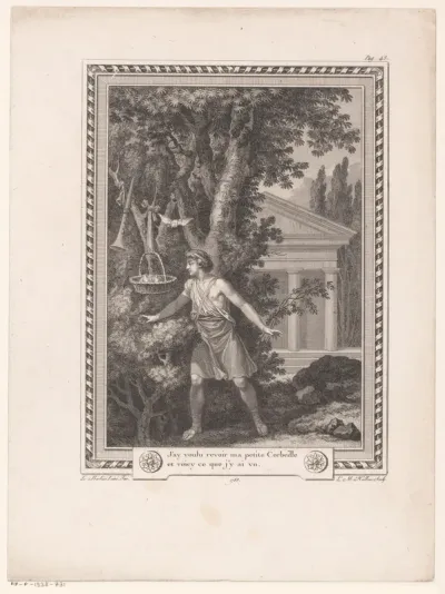 Corydon in een landschap voor een tempel