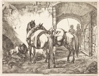 Cossack Horses in a Courtyard