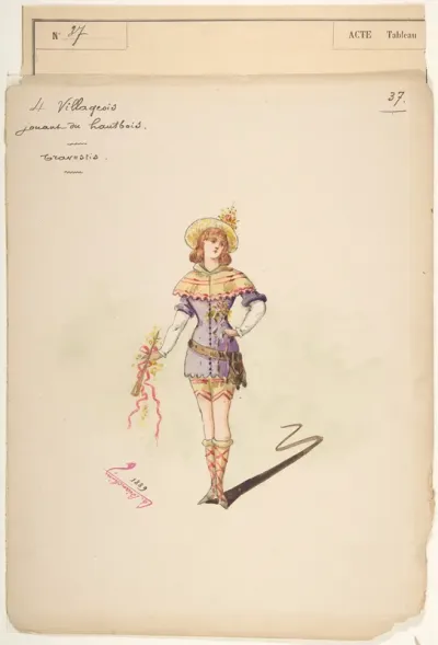 Costume Design for "4 Villageois jouant au hautbois" [a]; Descriptive Sheet of Costume Accessories [b]