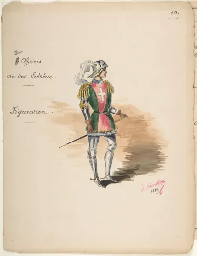 Costume Design for "Officiers du duc Frédéric" [a]; Descriptive Sheet of Costume Accessories [b]