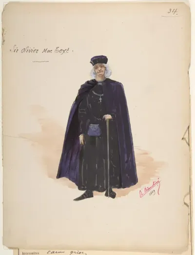 Costume for Sir Olivier McText [a]; Descriptive Sheet of Accessories [b]