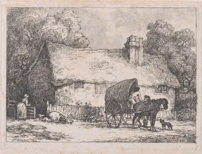 Cottage with Cart and Pigs