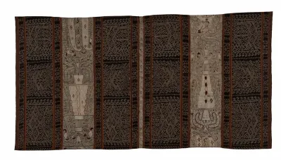 Cotton pencil skirt with motif in warp cotton and embroidered figures