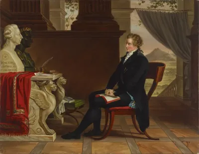 Count Gustaf Mauritz Armfelt meditating in front of the busts of Gustav III and Caesar