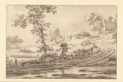 Country Road with an Inn on a Hill