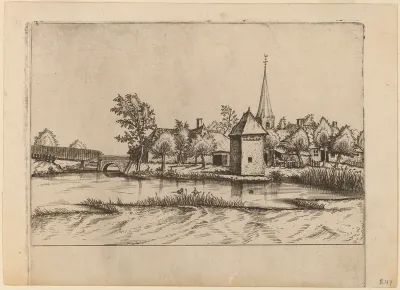 Country Village with Church and Bridge