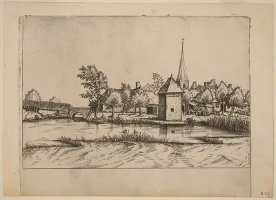 Country Village with Church and Bridge