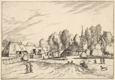 Country Village with Church Tower from Multifariarum casularum ruriumque lineamenta curiose ad vivum expressa