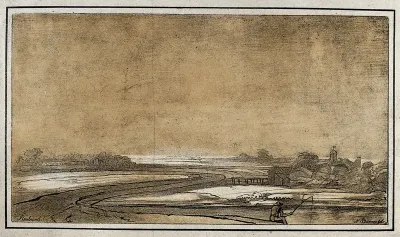 Countryside in the Netherlands: a fisherman in the foreground, a village in the background
