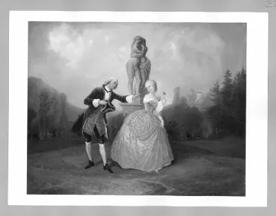 couple in 18. c. dress in a garden