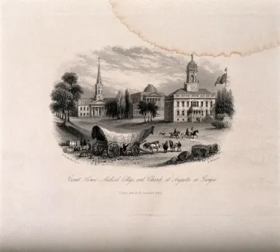 Court house, Medical college, church, Augusta, Georgia, with figures, horses and cart