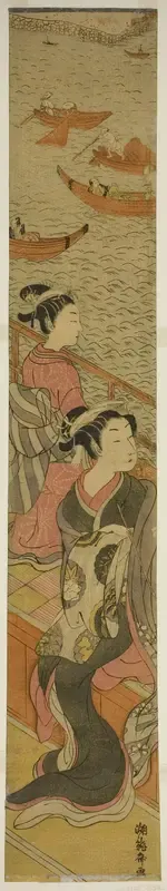 Courtesan and Her Attendant on a Balcony Overlooking River
