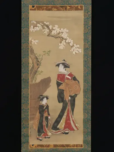 Courtesan and her Attendant under a Cherry 
Tree — Utagawa Toyoharu Kanvas Tablo