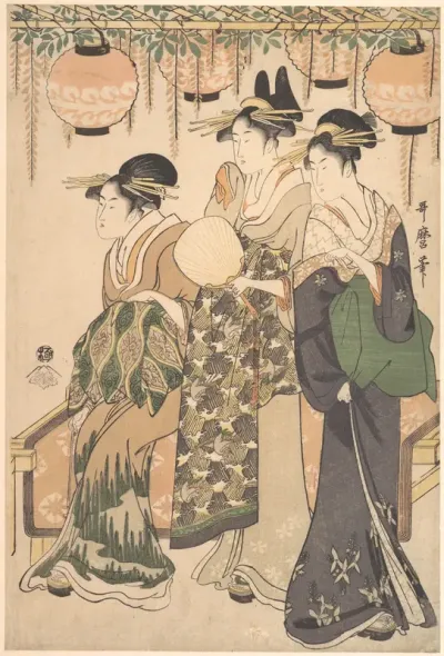 Courtesans Beneath a Wisteria Arbor (Fuji dana shita no yūjo tachi)