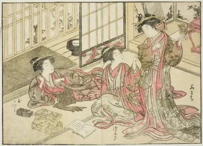 Courtesans of Kado Daikokuya, from the book "Mirror of Beautiful Women of the Pleasure Quarters (Seiro bijin awase sugata kagami)," vol. 2
